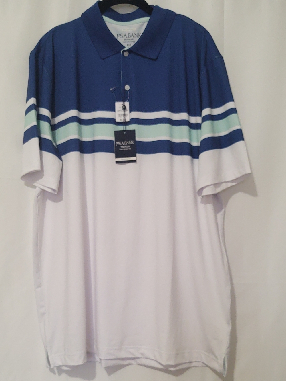 Jos. A. Bank XLT Light Blue, Mint & White Striped Polo